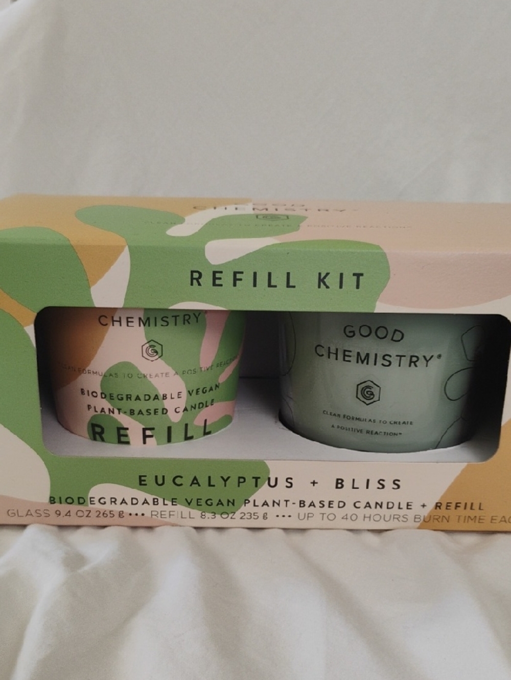 Good Chemistry Eucalyptus + Bliss Refillable Candle Kit - Green & Pink